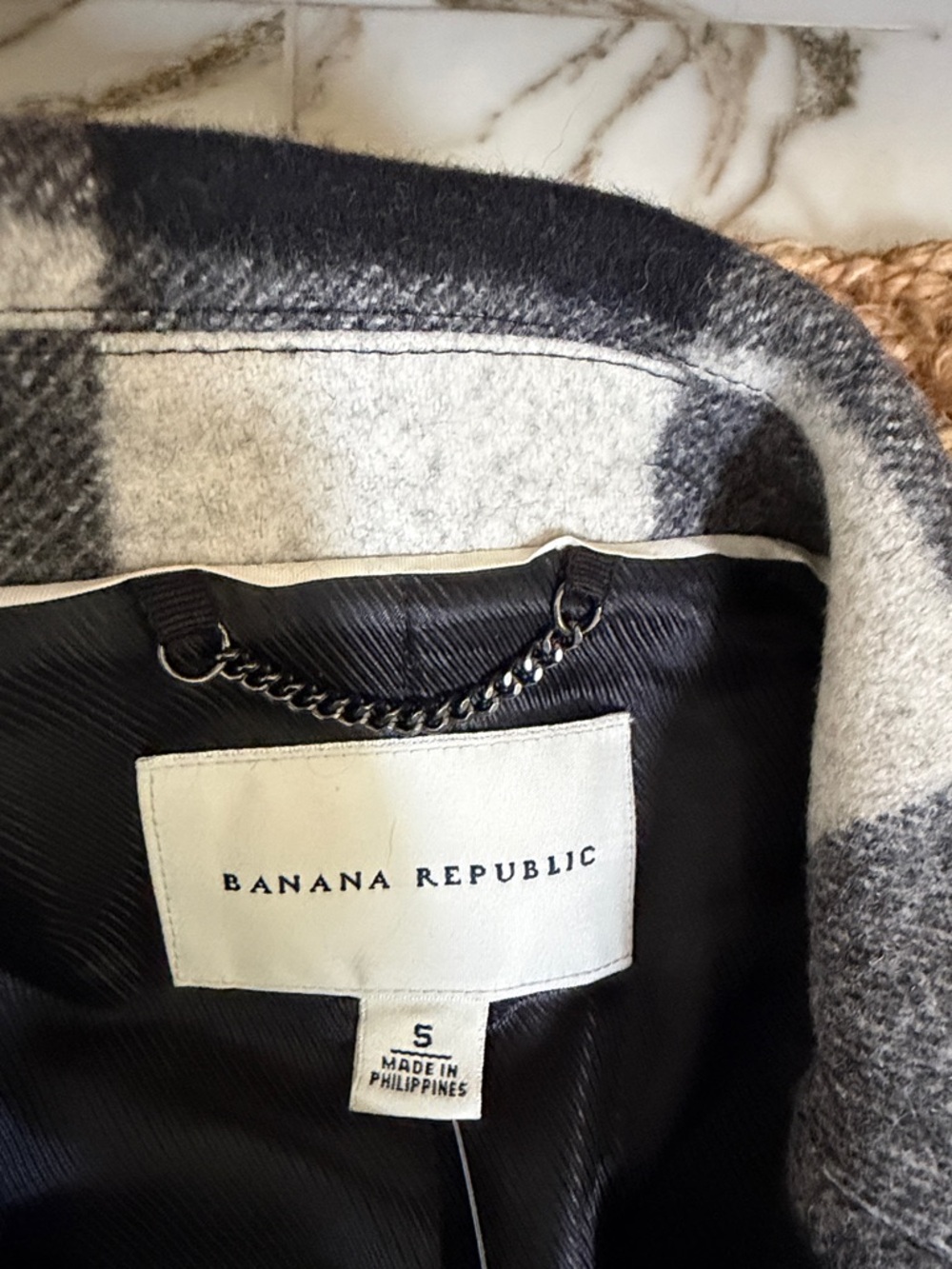 Banana Republic Black & Gray Plaid Peacoat - Picture 2 of 2